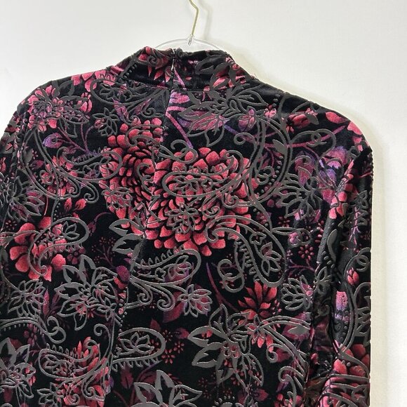 Chicos Velvet Burnout Top Womens Size 2 US Large Black Floral Mock Neck - Picture 8 of 9